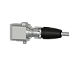 A render of a CTC Q3A grounded connector on a generic side exit industrial accelerometer.