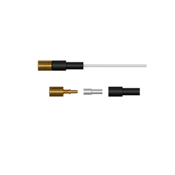 A render of an assembled CKT-MD10 10-32 coaxial jack connector kit for coaxial cable.