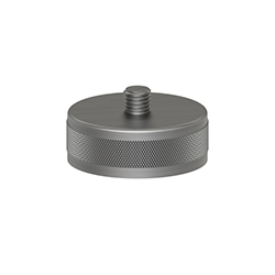 A circular MH104-1B stainless steel accelerometer mounting magnet with a flat bottom, knurled ring around the perimeter, and a mounting stud extending out of the center of the top.