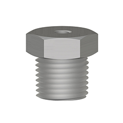 A stainless steel MH108-14B NPT adapter with a threaded stud and hex-shaped head.
