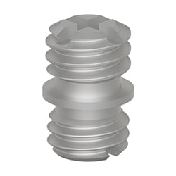 A stainless steel MH108-32B threaded adapter stud with equal-diameter top and bottom halves, and a straight notch across the top and phillips-style notch across the bottom for installation.