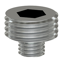 A stainless steel MH108-42B threaded mounting stud with a wider-diameter top half with a hex-shapped notch on the top for installation.