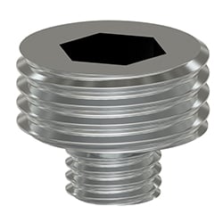 A stainless steel MH108-43B threaded mounting stud with a wider-diameter top half with a hex-shaped notch in the top for installation.