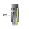 A render showing the internal grease passage in a CTC MH134-4C mounting pad with no Zerk grease fitting adapter.