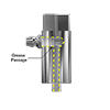 A render showing the internal grease passage in a CTC MH134-6A mounting pad with straight Zerk grease fitting adapter