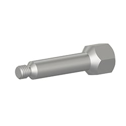 A stainless steel MH143-2A mounting stud with threading on the end of the stud and a hex-shaped head.