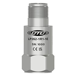 A stainless steel, standard size, top exit LP262 loop power sensor engraved with the CTC Line logo, part number, serial number, and CE and UKCA certification markings.