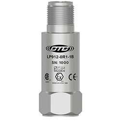 A stainless steel LP912 top exit loop power sensor engraved with the CTC line logo, part number, serial number, and hazardous rating logos.