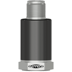 A render of a CTC MA150 black polycarbonate molded sensor with stainless steel connector and base.