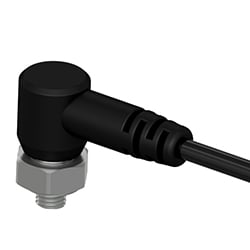 A render of a CTC UEB360 ultrasound sensor with integrated rotating locking nut.