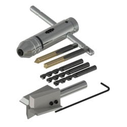 A render of a CTC MH117-3B accelerometer installation tool kit with spot face, drill bits, and tap set.