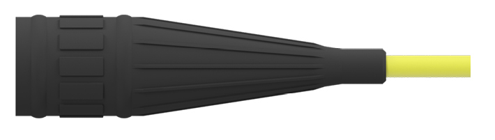 A render of CTC V2R Viton seal-tight boot connector on yellow FEP jacketed cable.