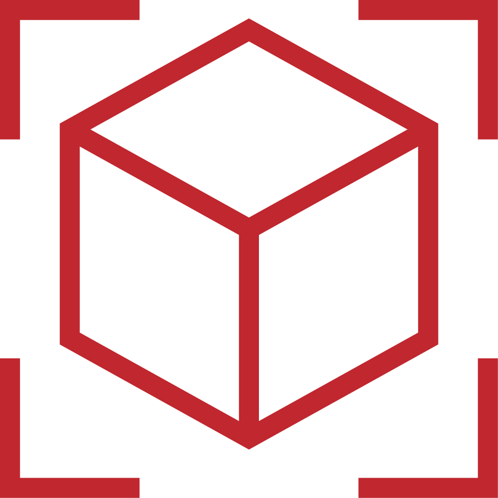 a red 3-dimensional cube outline icon representing the concept of accelerometer form factor