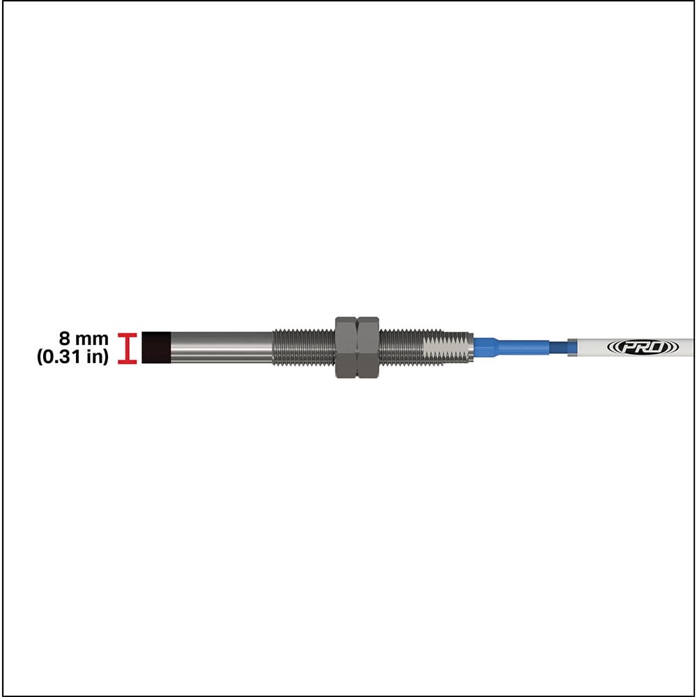 PRO Line proximity probe tip with red measurement line showing the 8-millimeter height  of probe tip
