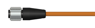 A render of a CTC J4A mini-MIL connector on a CB119 orange FEP jacketed cable.