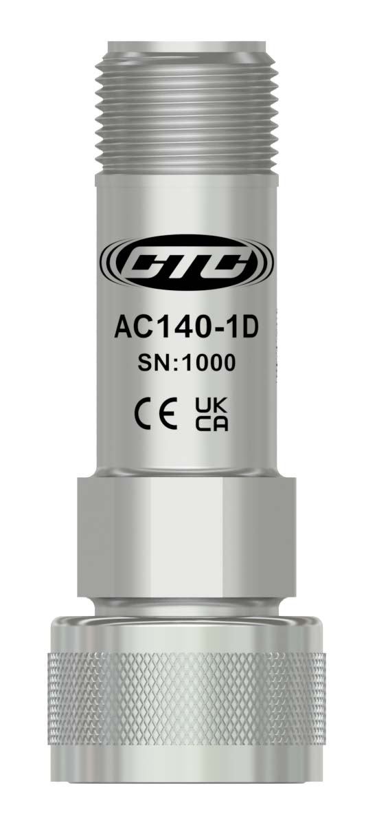 a miniature size, stainless steel, top exit AC140-1D condition monitoring sensor mounted on a circular MH103-1B mounting magnet