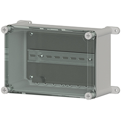 A rendering of an empty CTC IS200-20A intrinsically safe barrier enclosure with clear front panel.