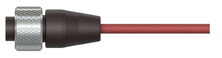 A render of a CTC A2R two-socket connector on red FEP jacketed cable.