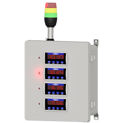 A render of a PMX1500 Enclosure with tri-color stack light.