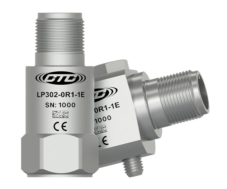 Side and top exit CTC LP300 Series Loop Power sensors engraved with CTC Line logo, part number, serial number, data matrix, and CE logo.