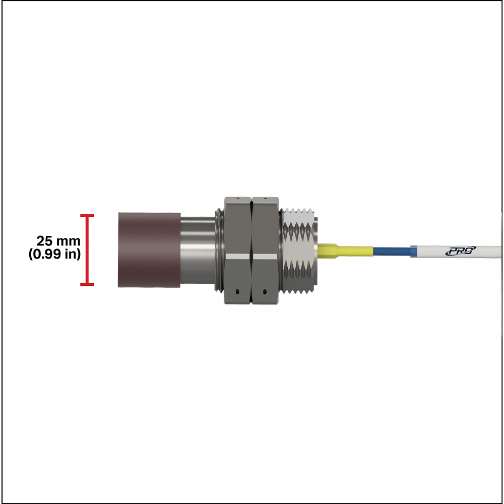 PRO Line proximity probe tip with red measurement line showing probe tip height of 25 millimeters