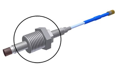 A render of a DM901-1A mounting adapter bushing on an 8 mm proximity probe.