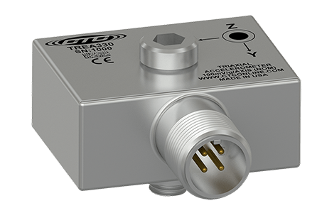 A render of CTC's miniature size TREA330 side exit triaxial accelerometer