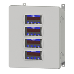A render of a CTC PMX1500 enclosure with four digital displays.