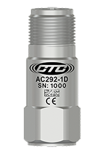 A render of a CTC AC292 compact size, top exit industrial accelerometer.