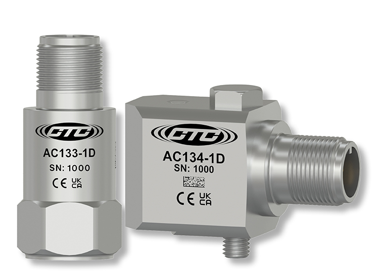 CTC Standard Size, stainless steel, Industrial Vibration sensors with AC133 top exit style on left and AC134 side exit style on right