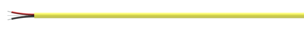 A render of CTC CB111, yellow FEP-jacketed, two-conductor cable
