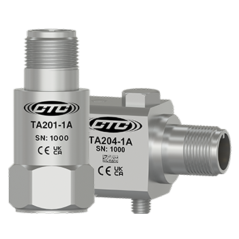A stainless steel top exit TA201 and side exit TA204 acceleration and temperature sensors.