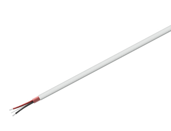 CTC's CB802 cable with stainless steel braided armor jacket and inner red cable with red and black conductor wires exposed on one end