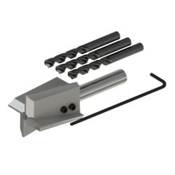 A render of a CTC MH117-3A accelerometer installation tool kit with spot face and drill bits.