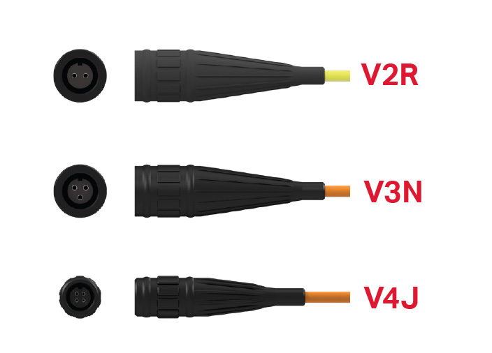 three black viton boot connectors for condition monitoring with front and side view