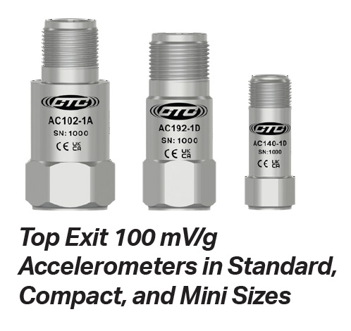 Renders showing the size comparison of CTC Top Exit Sensors - Standard Size AC102, Compact Size AC192, and Mini Size AC140