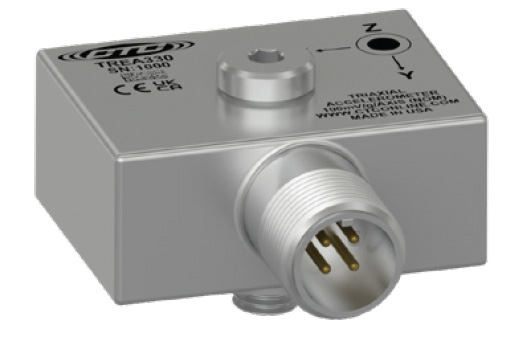 TREA330 compact size triaxial accelerometer with side exit connector in a square case