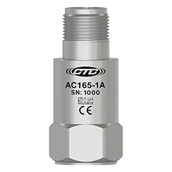 A render of a stainless steel CTC Line standard size, top exit AC165 accelerometer
