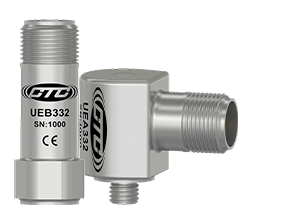 A render of CTC UEB332 miniature size top exit ultrasound sensor and UEA332 miniature size side exit accelerometer