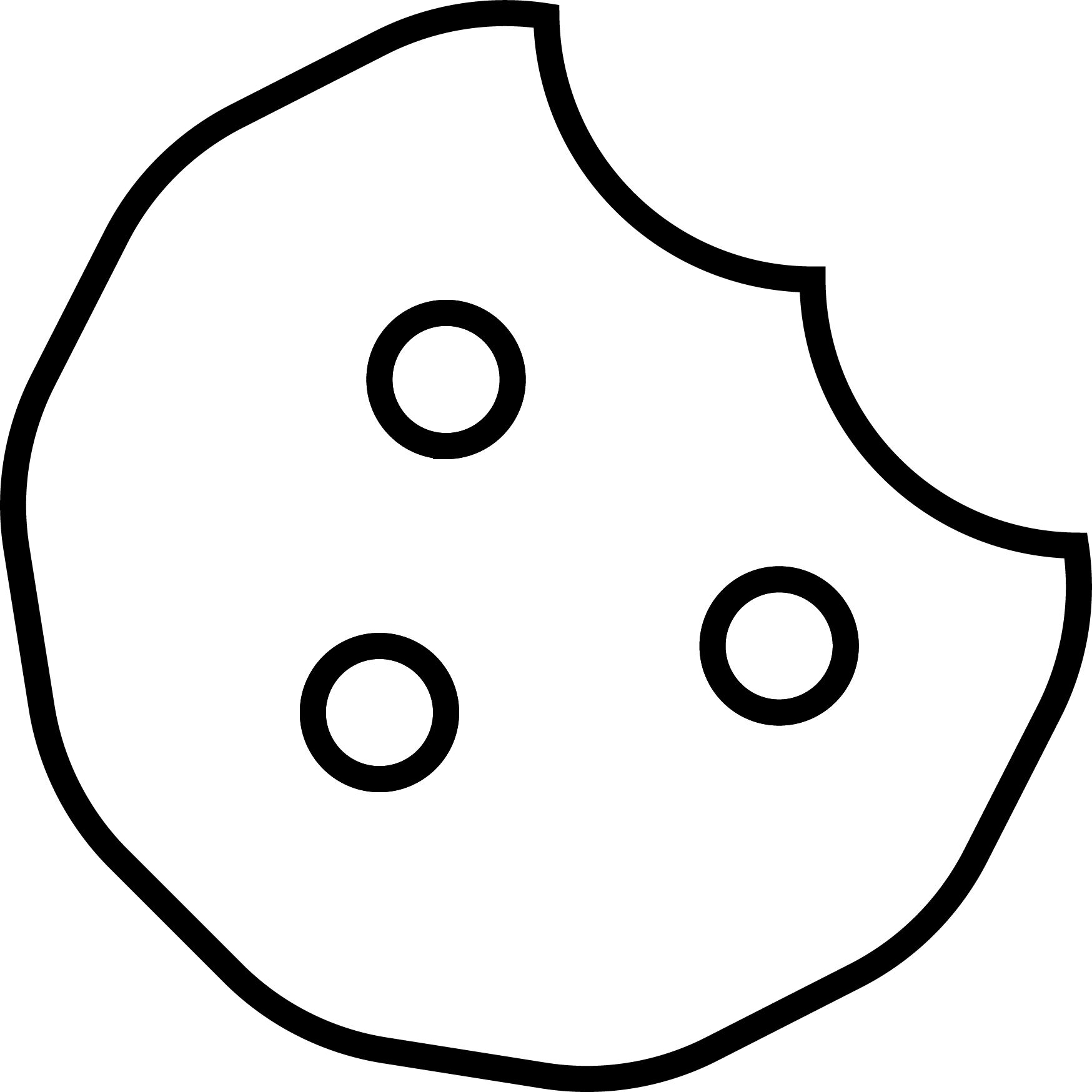 black line drawing icon of a cookie with two bites out of it, representing CTC use of cookies