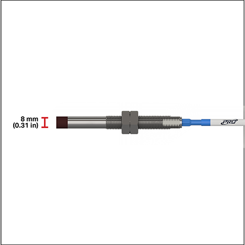 PRO Line proximity probe tip with red measurement line showing the 8-millimeter height  of probe tip