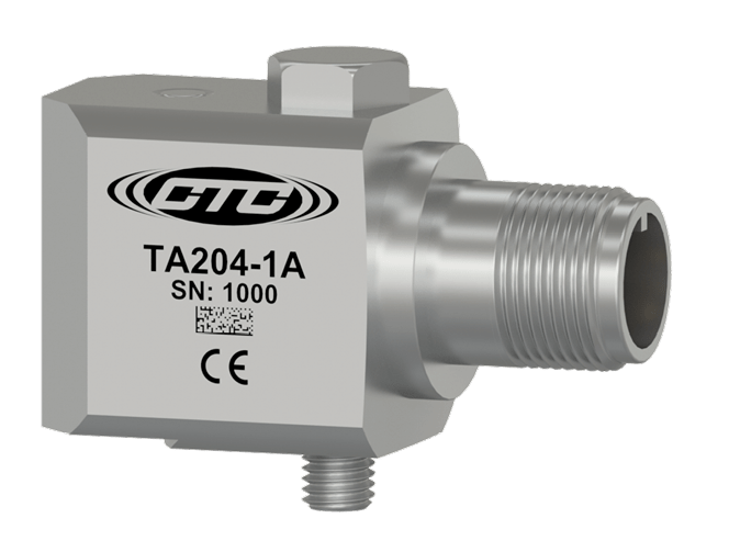A render of a CTC TA204-1A standard size, side exit accelerometer.